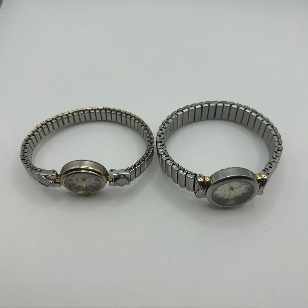2 - VTG Flex Band Women's Silver Tone Quartz Watches - 1 stamped M.Z. Berger.